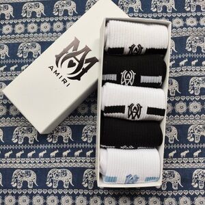AMIRI Black and White Athletic Crew Sock Pack with Logo Stripes